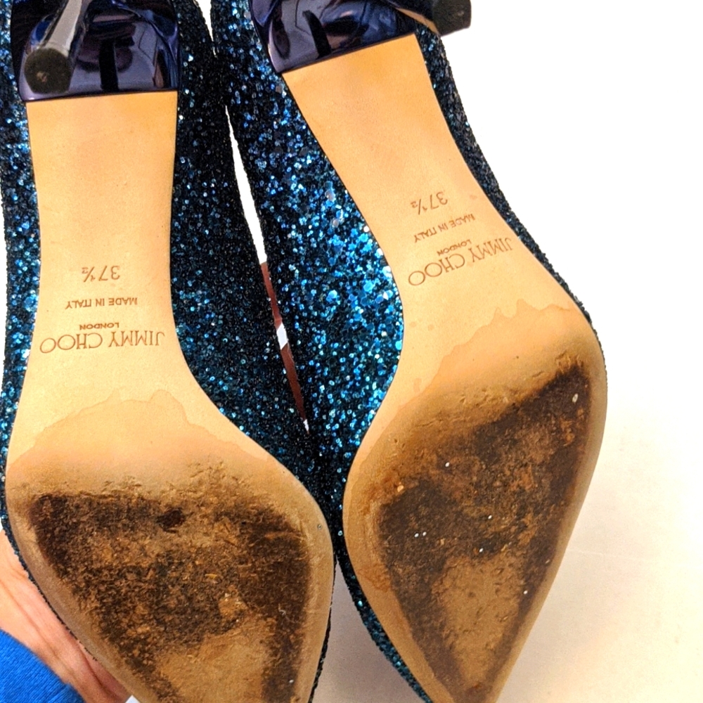 Jimmy Choo Teal Glitter Pointed Toe Pumps - Picture 8 of 10